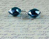 Teal Crystal Earrings Faceted Minimalist Dressy Dangles Cerulean Blue Glass Bead Silver Bali Fashion Jewelry Jewellery Free Shipping