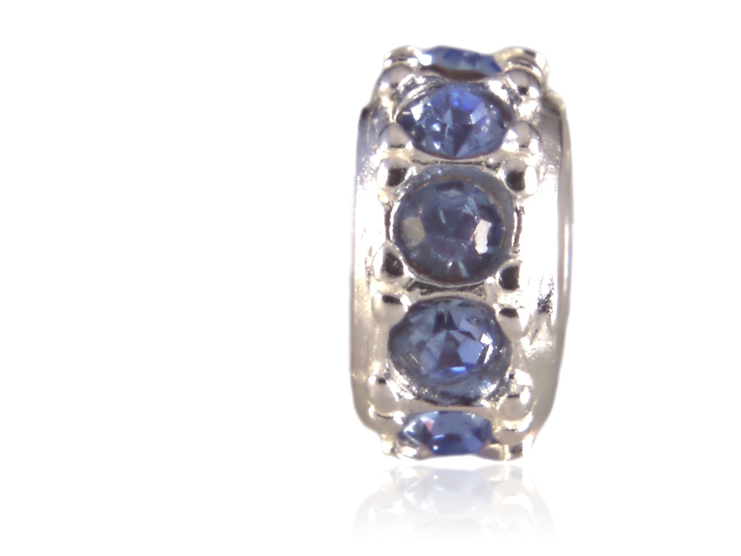 Blue Topaz Sterling Silver Spacer Bead December Birthstone CZs Fits European Charm Bead Bracelets