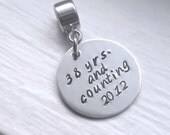 Personalized Jewelry Round Hand Stamped European Charm Sterling Silver Fits All Brands of European Bead Bracelets