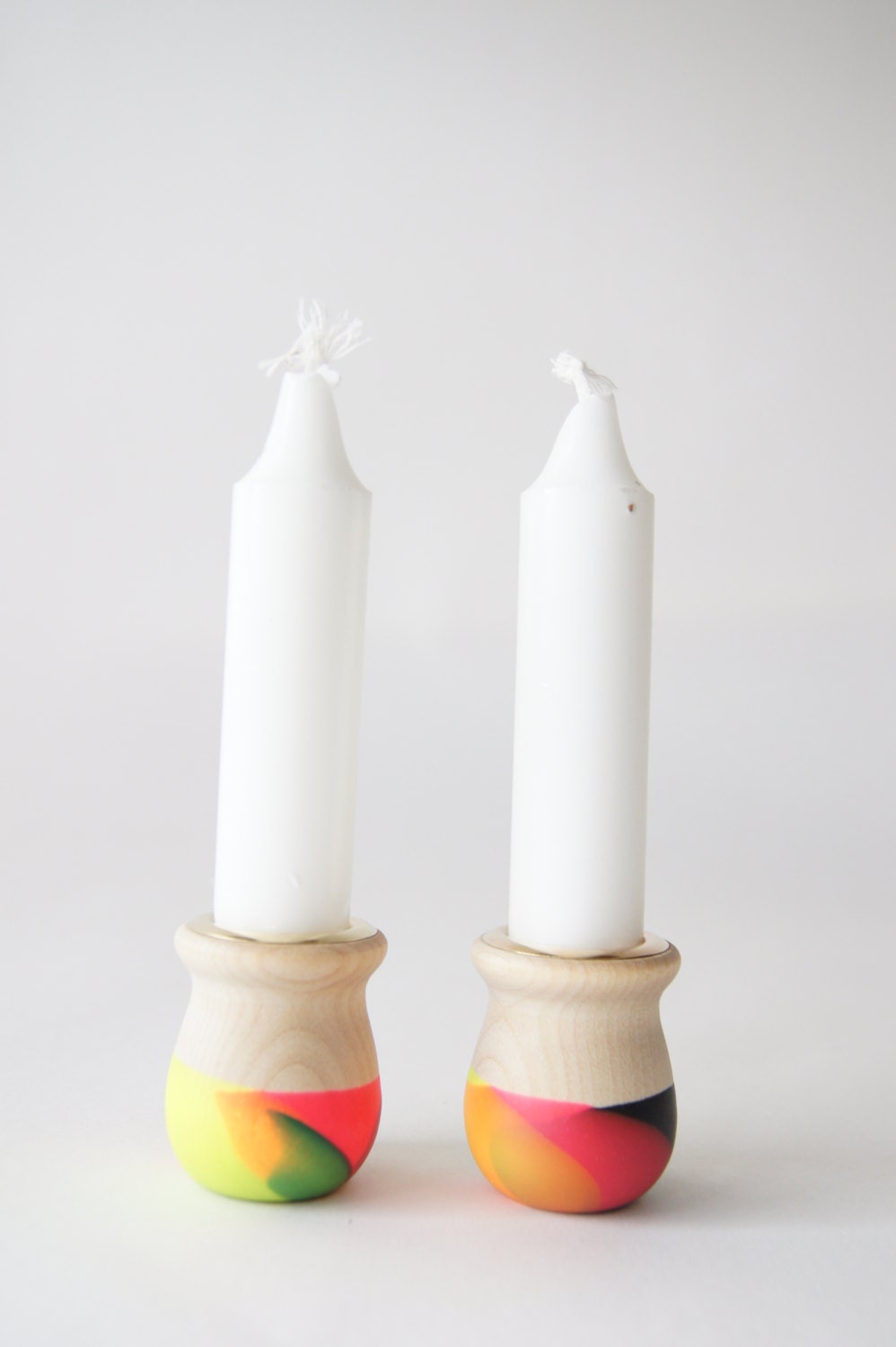 Wooden Candle Cups set of 2, Neon and Black Swirl, Modern Decor, hostess gift