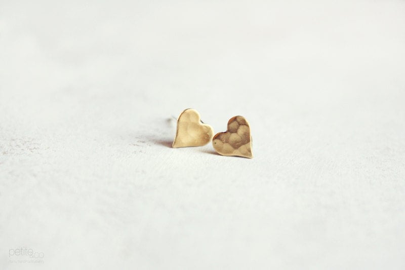 tiny heart stud earrings - minimalist dainty gold jewelry - PetiteCo