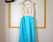 Vintage Lace Bodice Gown with full Cerulean Skirt, 60s - S/M
