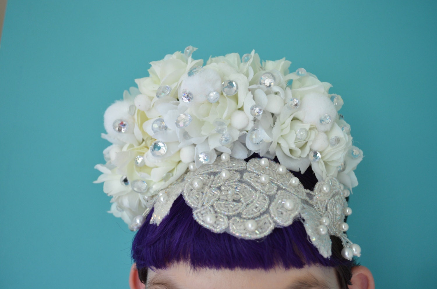 All White Glamorous Wedding Headband