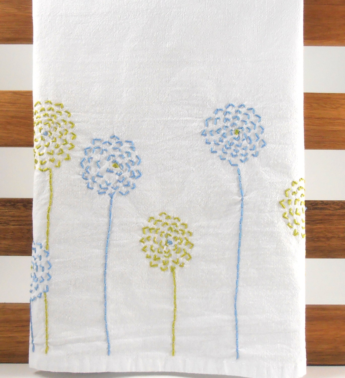 Embroidered Flour Sack Towel - Flower Garden - Hand Embroidery