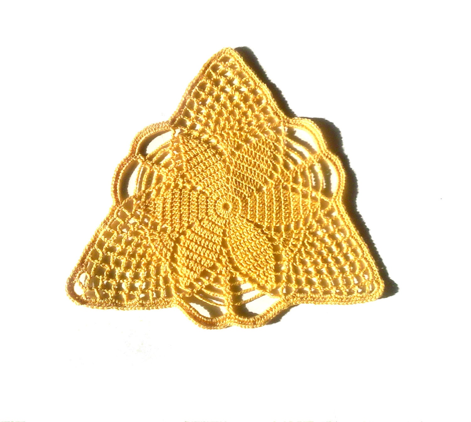 Small Yellow Crochet Doily, Crochet Coaster, Triangle, Table Decor