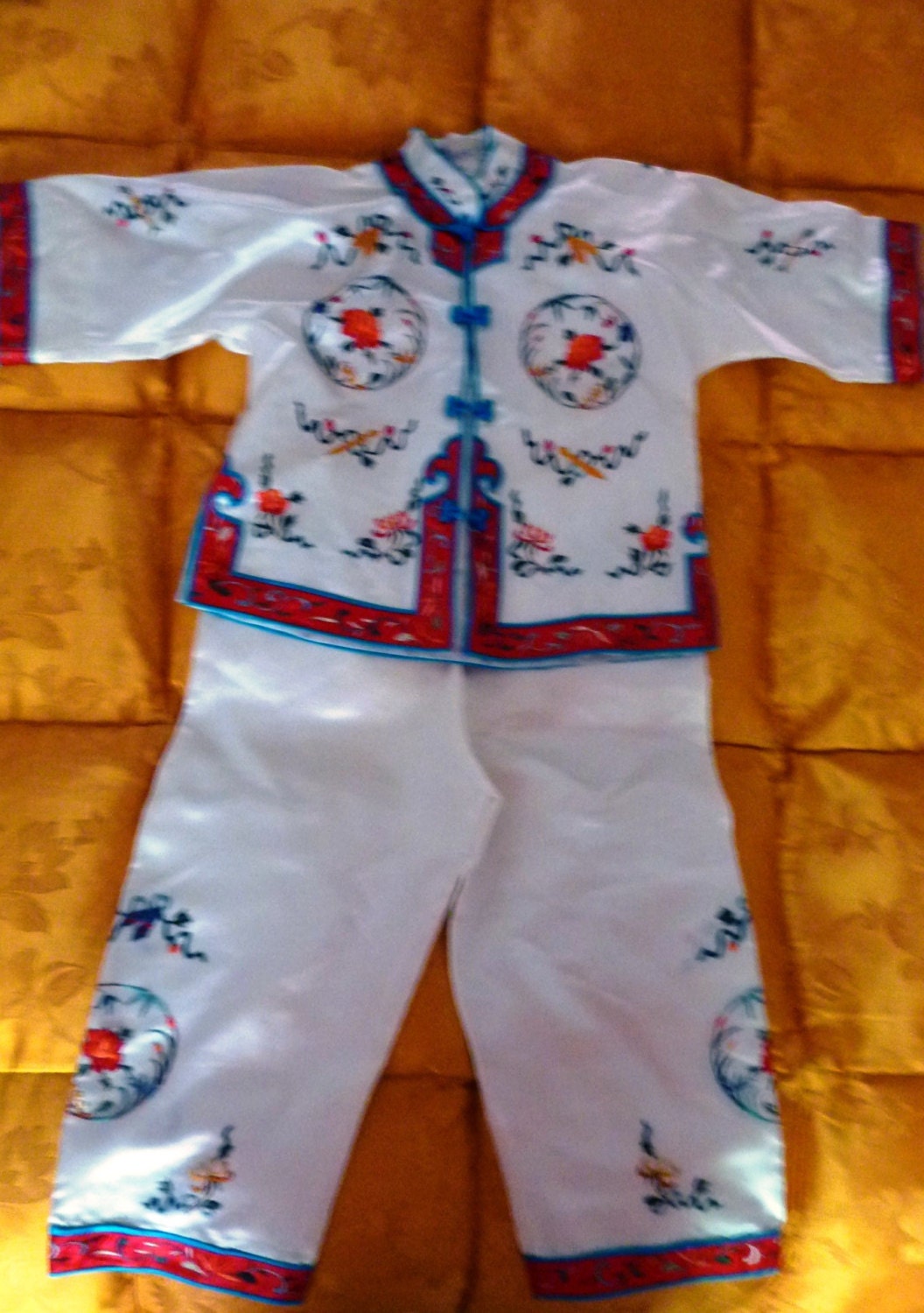Vintage  Costume - Hand Embroidered Chinese Pajama Suit - Vintage Gift
