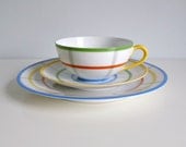 Mid Century Tea Trio - 1940's Bone China - Afternoon Tea - Red, Yellow, Green, Blue. Pantone - Seltmann, Germany - Mad Men, Entertaining