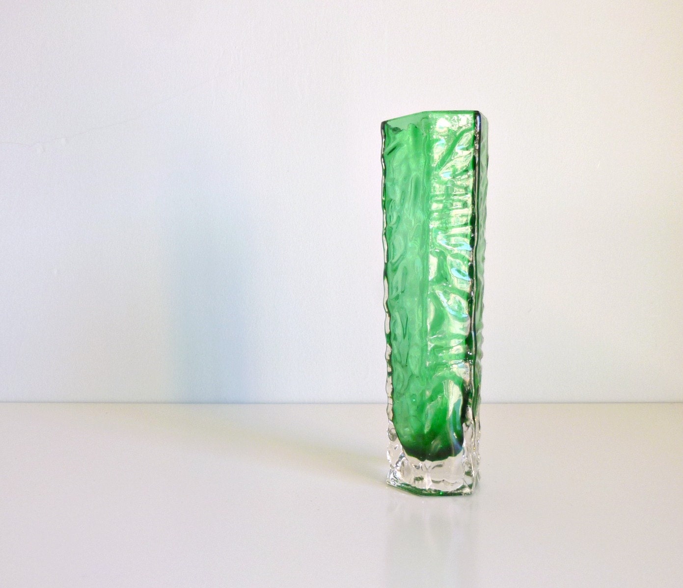 Mid Century Modern Vase - Emerald Green, Pantone - Bark Glass, Japan - Mad Men, 1960's, Home Decor, Spring, Eames Panton Era