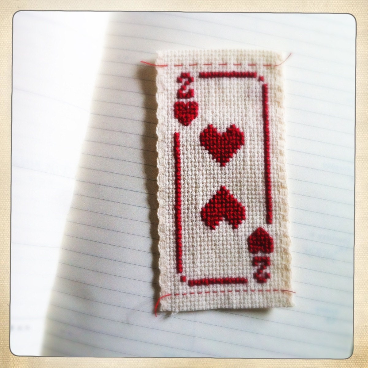 2 of hearts - Cross Stitched card