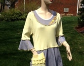 1X Plus Size Ruffled Tunic Spring Sweater with Patchwork Pocket Light Yellow-Green Color Reconstructed Top Woolfree Womens Clothing