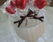 12 Milk Chocolate Heart Lollipops Red Foil Valentine's Day Wedding Bridal Party Favors Candy Hearts