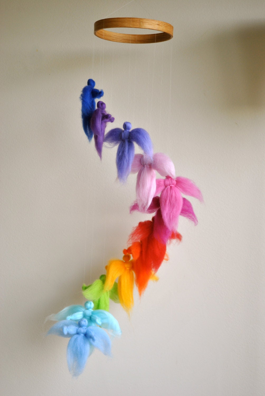 Children mobile Waldorf inspired needle felted : The rainbow colors fairies