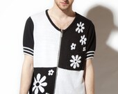 90s black & white flower power knit sweater CLUELESS L