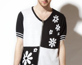 90s black & white flower power knit sweater CLUELESS L