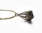 Fool's gold pyramid , pyrite stone , vintage brass chain