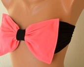 Neon pink bow spandex swimsuit bandeau strappless bra bikini top bandeau bikini swimwear bandeau bikini top sun bathing women's fashion