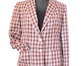 SALE Vintage Blazer Jacket, Brown Plaid, Coat, Womens Clothing, Classic Hipster, 1960s Retro, Medium
