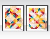 Tangram Geometric Art Duo, 2 Abstract Posters 8 x 10 in, Double Wall Decor Illustration. Mid Century Modern, Scandinavian design inspired