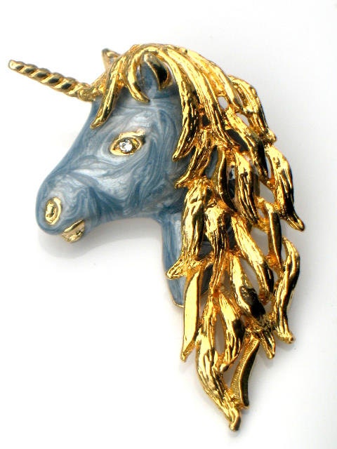 Magical Blue Unicorn Brooch Vintage Enamel Rhinestone Mythical Fantasy Figural Jewelry Collectable Pin