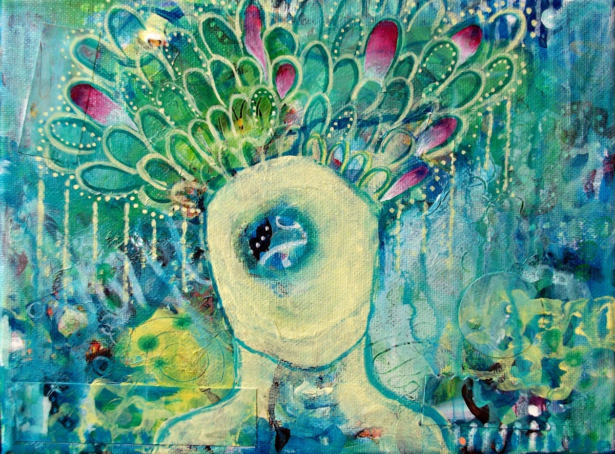 INNER EYE - blue yellow mixed media original painting