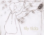 nursery art - mother and child - illustration - girl drawing - sepia - waldorf art - tasha tudor - baby shower - baby room - new mom