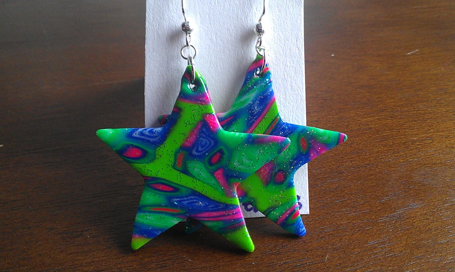 Bright Green Star Dangle Earrings