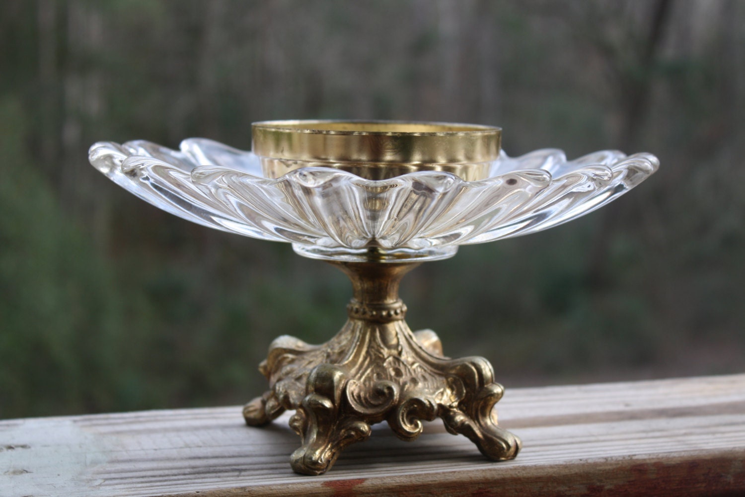 Vintage Glass Brass Vase Planter Flower Arrangements Artificial Home Decor Decoration Display Wedding Showers Anniversary Table Centerpiece