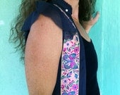 Ethnic butterfly and flowers indian waistcoat with dark blue net