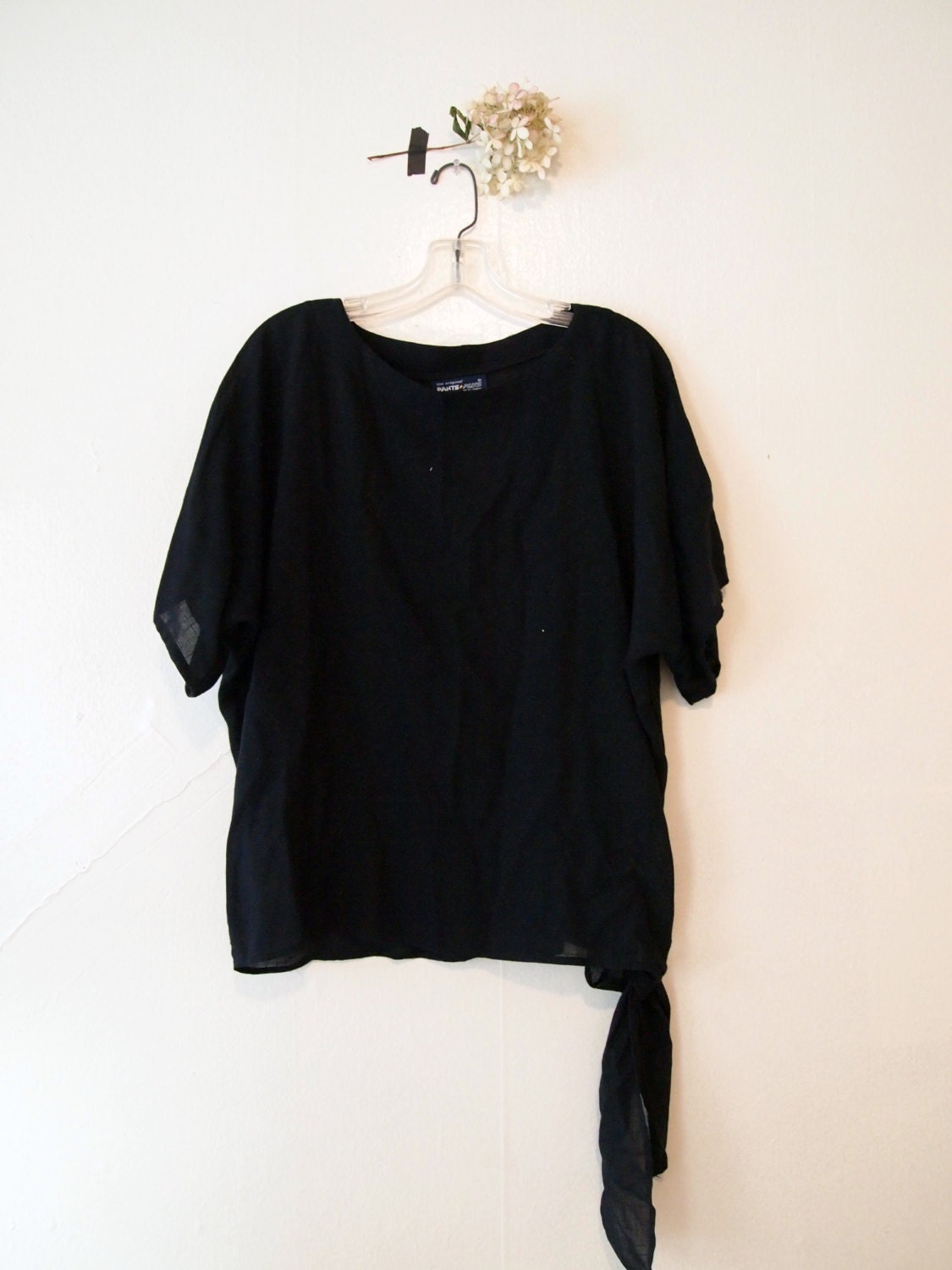 80s Minimal Sheer Cotton Tie-Side Blouse