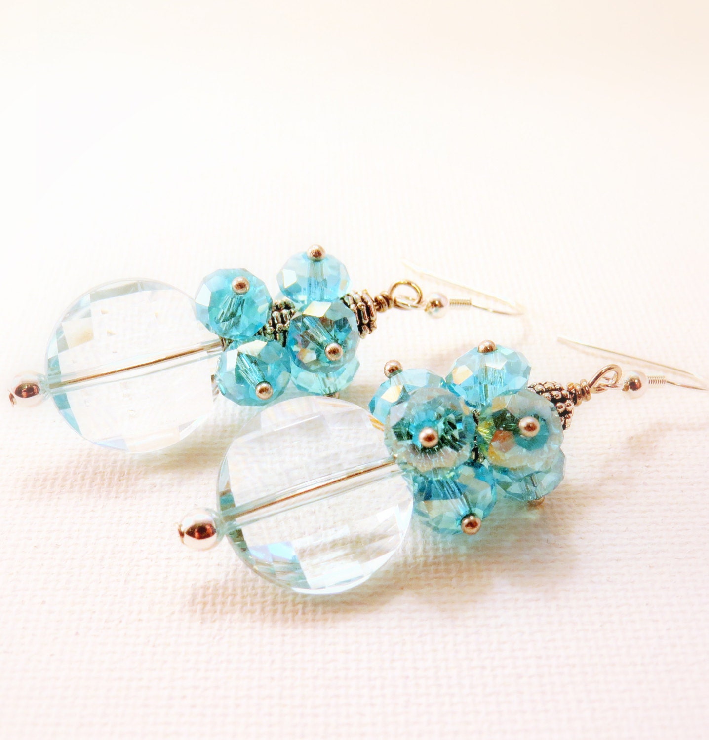 Aqua Sparkle SALE crystal turquoise pierced dangle earrings spring summer fashion Boho handmade jewelry tagt tenx