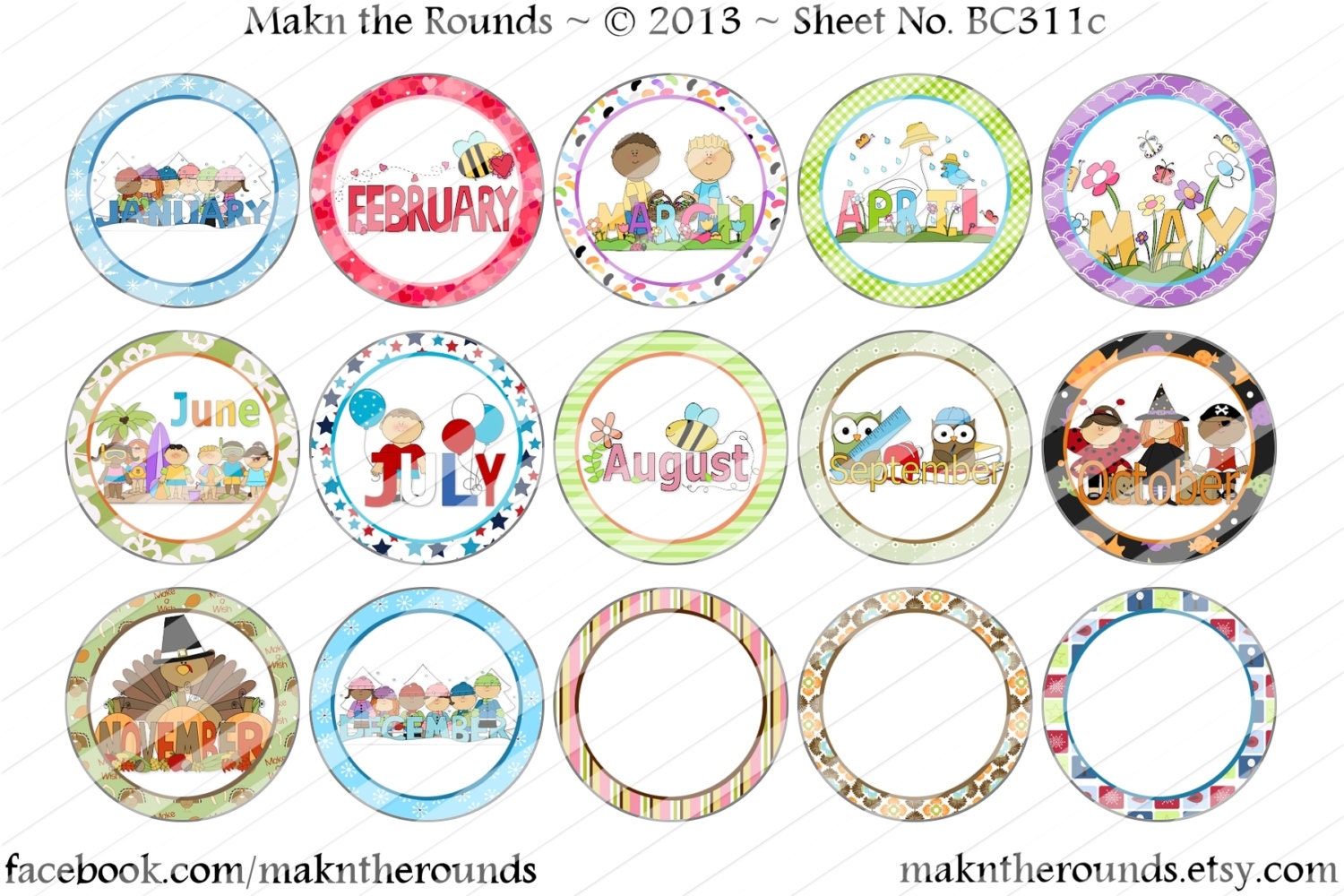 Months - 1 inch Circle Bottle Cap Image - 4x6 and 8.5x11 Digital Collage Sheet (No. BC311c) - Instant Download
