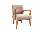 Vintage Slipper Chair Accent Armchair Pink Dusty Rose Mauve Frieze Maple Wood 1950s Mid Century Modern Furniture