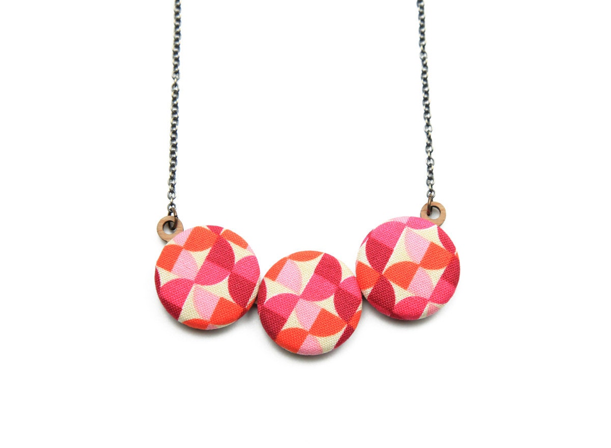 Pink and Orange Mod Print Necklace