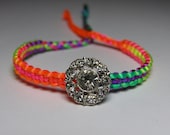 Rhinestone Button Bracelet with rainbow cord