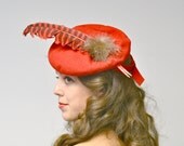 SALE Tilt Hat: Vintage 1940s Hat, Red Wool 40s Beret Tam - Merrimac