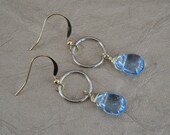 Wire Wrapped Hoop Link Drop Earrings, Blue Glass Drop Earrings, Tear Drop Earrings, Bridal Party Jewelry, Bridesmaids Gift