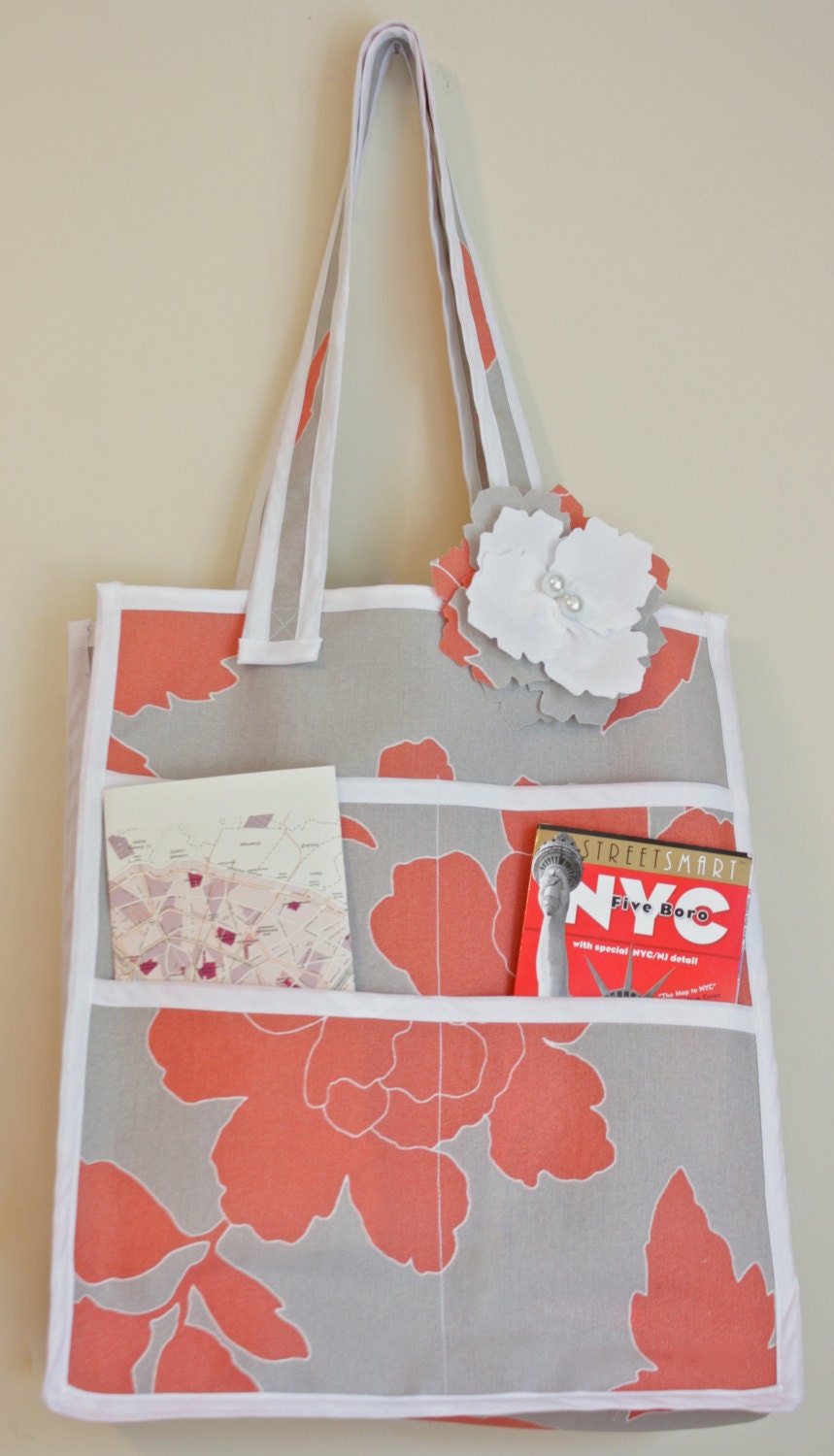 Blooming Orange Multi-Pocket Travel Tote