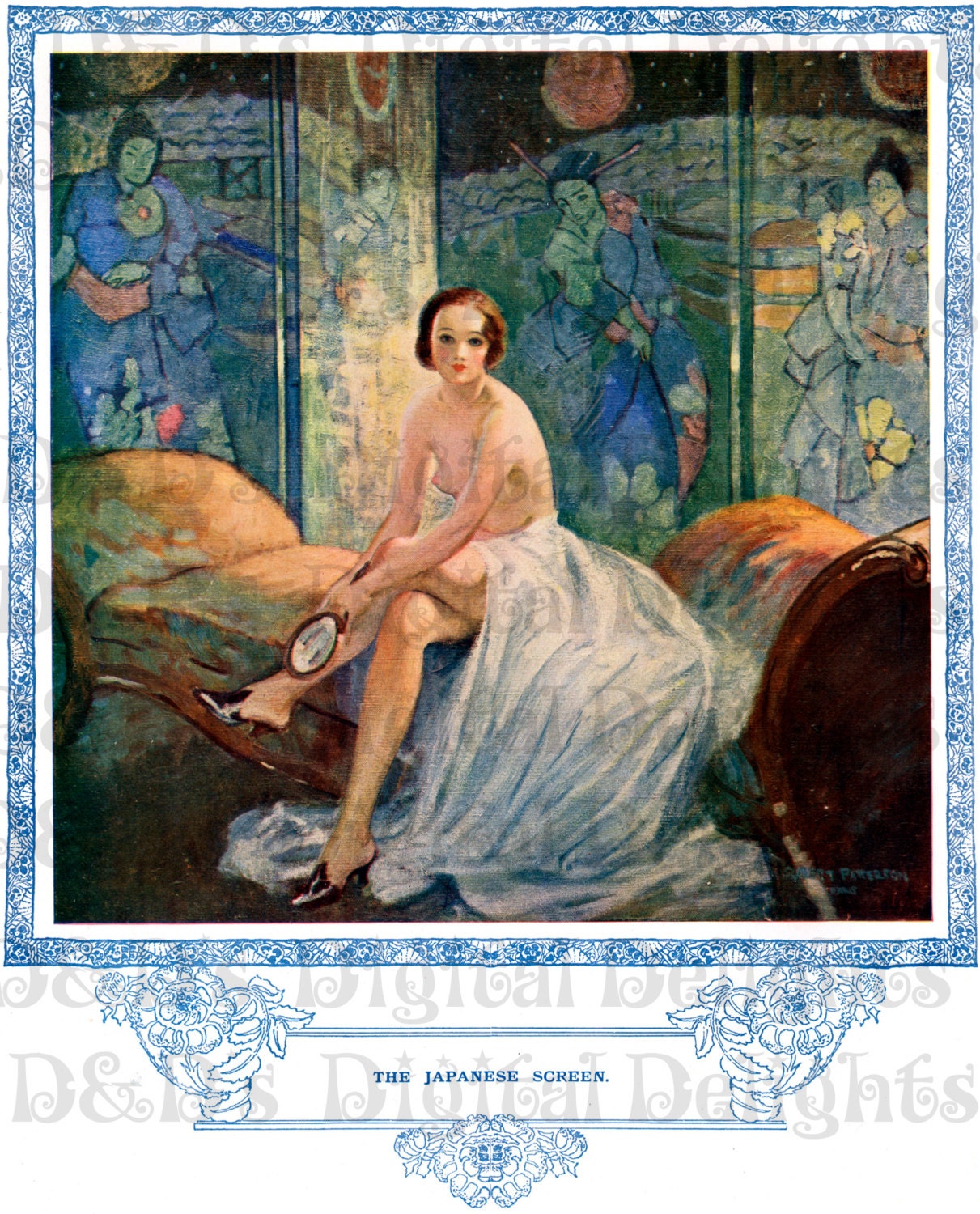 RARE Rare The Japanese Screen.  VINTAGE Art Deco ILLUSTRATION.  Art Deco Digital Download. From Rare 1920s Magazine