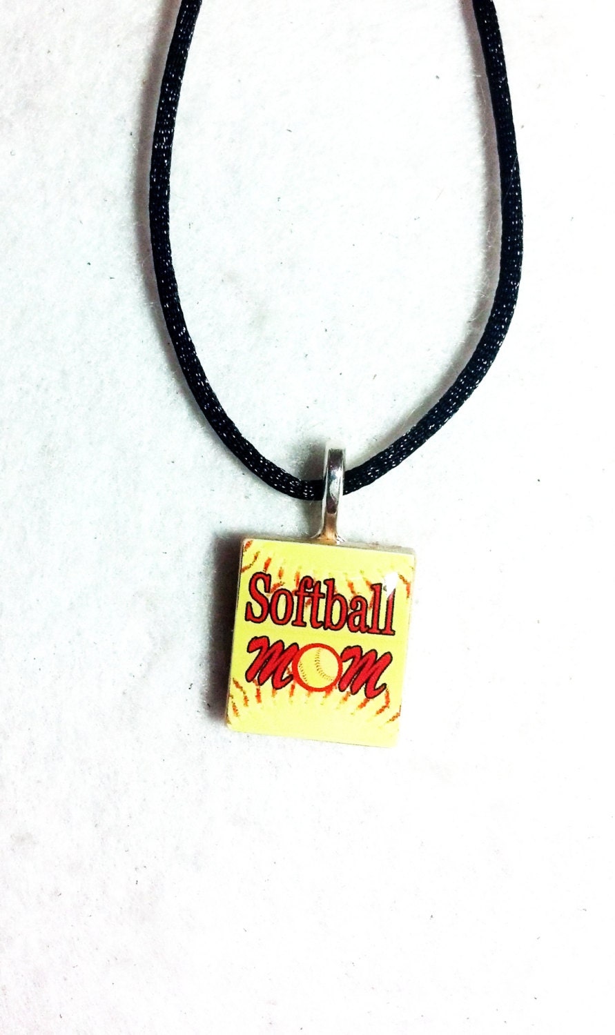 Softball Mom Scrabble Tile Pendant Necklace