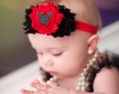 Baby Headband Minnie Mickey Mouse inspired Headband Shabby Headband Baby Bows girl Headband Red Black Headband Newborn Headband
