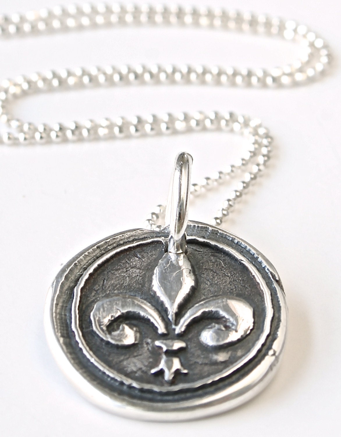 Fine Silver Fleur de Lis Wax Seal Necklace