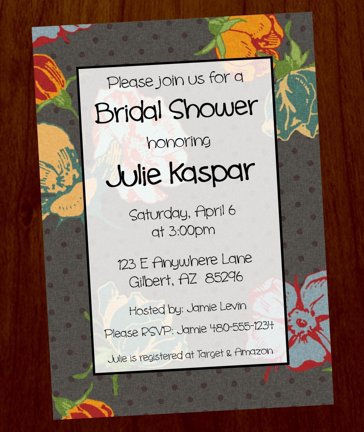 Vintage Floral Bridal Shower 5x7 Custom Printable Invitation, Digital Invitation Il_170x135