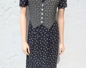Spring Long Dress /Black Rose Print on Rayon size 7-8/  Vintage Clothing by Feisty Farmers Wife