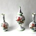 set of three white 1920 milk glass hand painted vases with a art nouveau style- floral design- Shabby Chic- hand painted