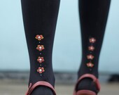 Tights Embellished studded and printed flower Red Pink Silver Gold Blue Green