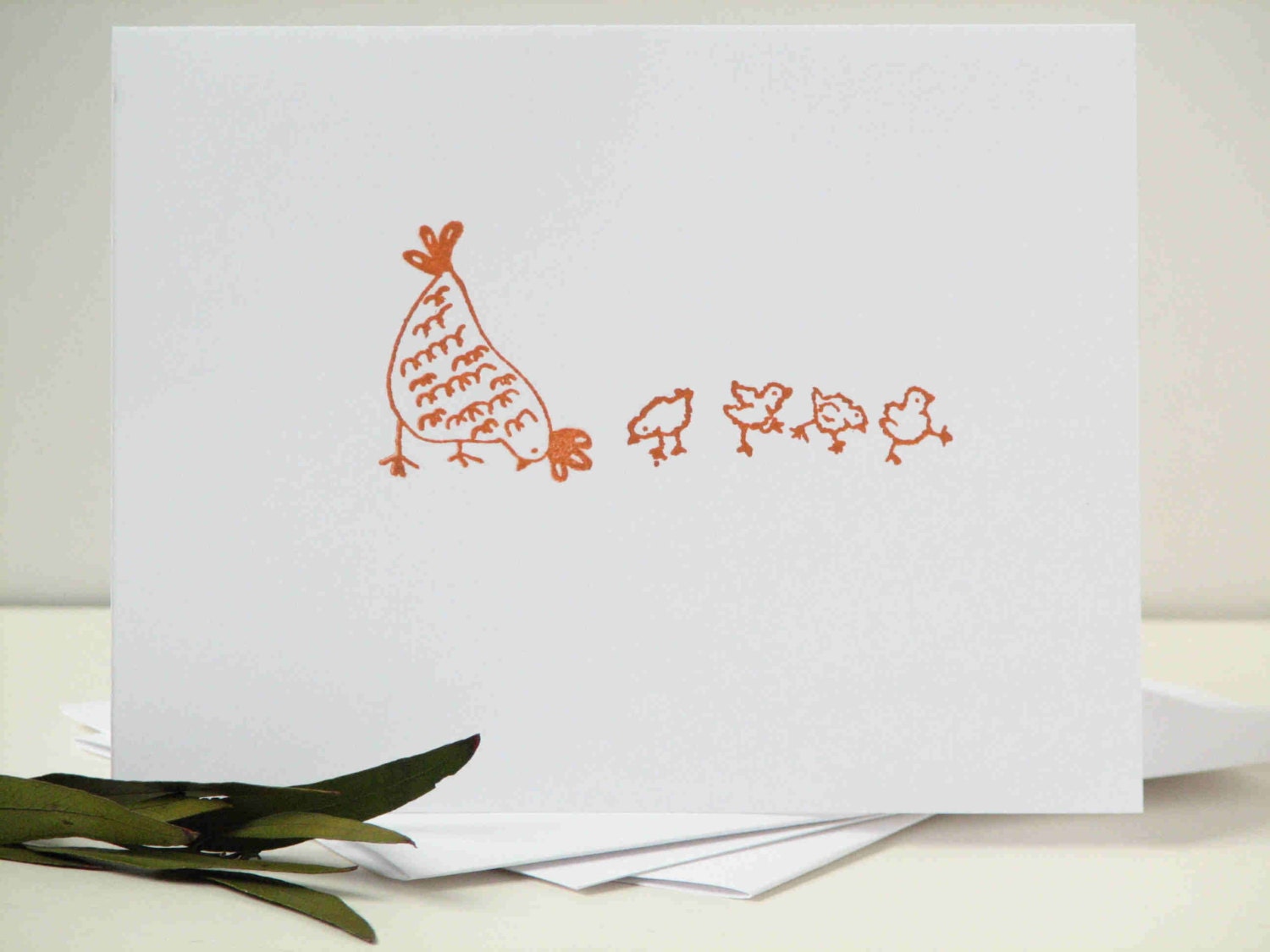 chickens cards, bird note cards set of 4, 4 designs, hand stamped cards, chicken greeting cards, simple style, bird theme - NatureGoods