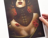 8x10 fine art print - "Opium" - painting of a Chinese ball jointed doll with poppies - Asian steampunk neo Victorian art