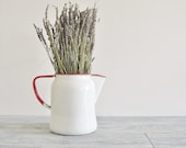 Vintage Rustic Enamel Coffee Pot, Mid Century Enamelware, Red and White Farmhouse, Country Chic