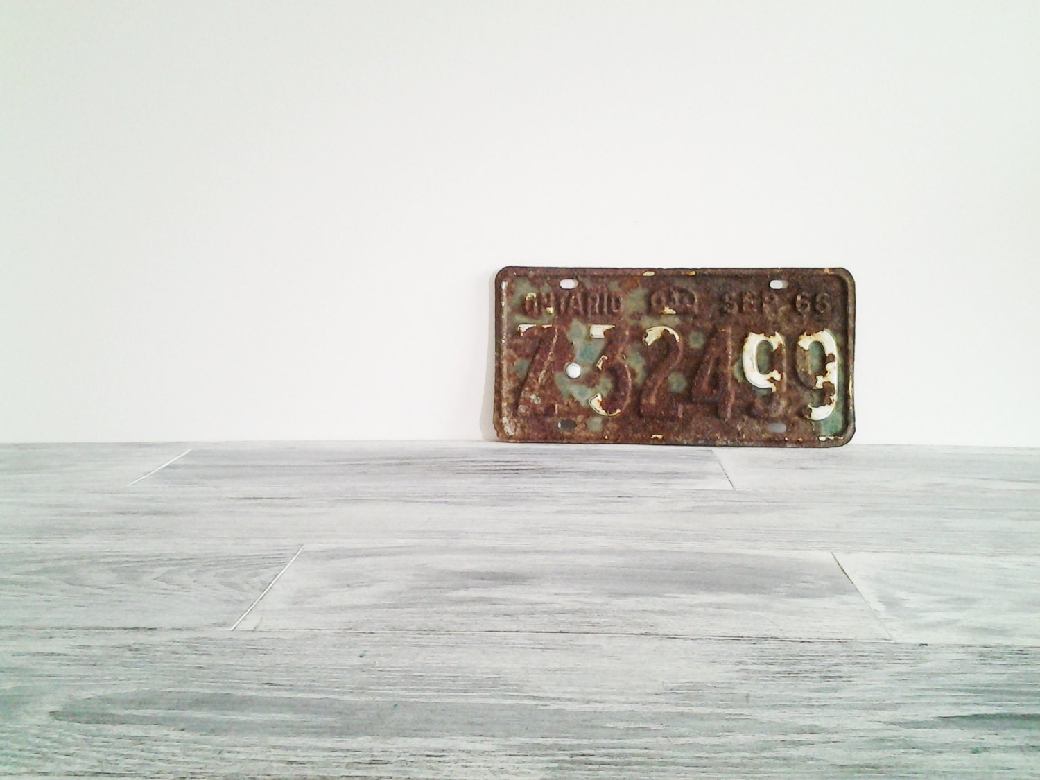 Vintage 1966 Rusted Ontario License Plate