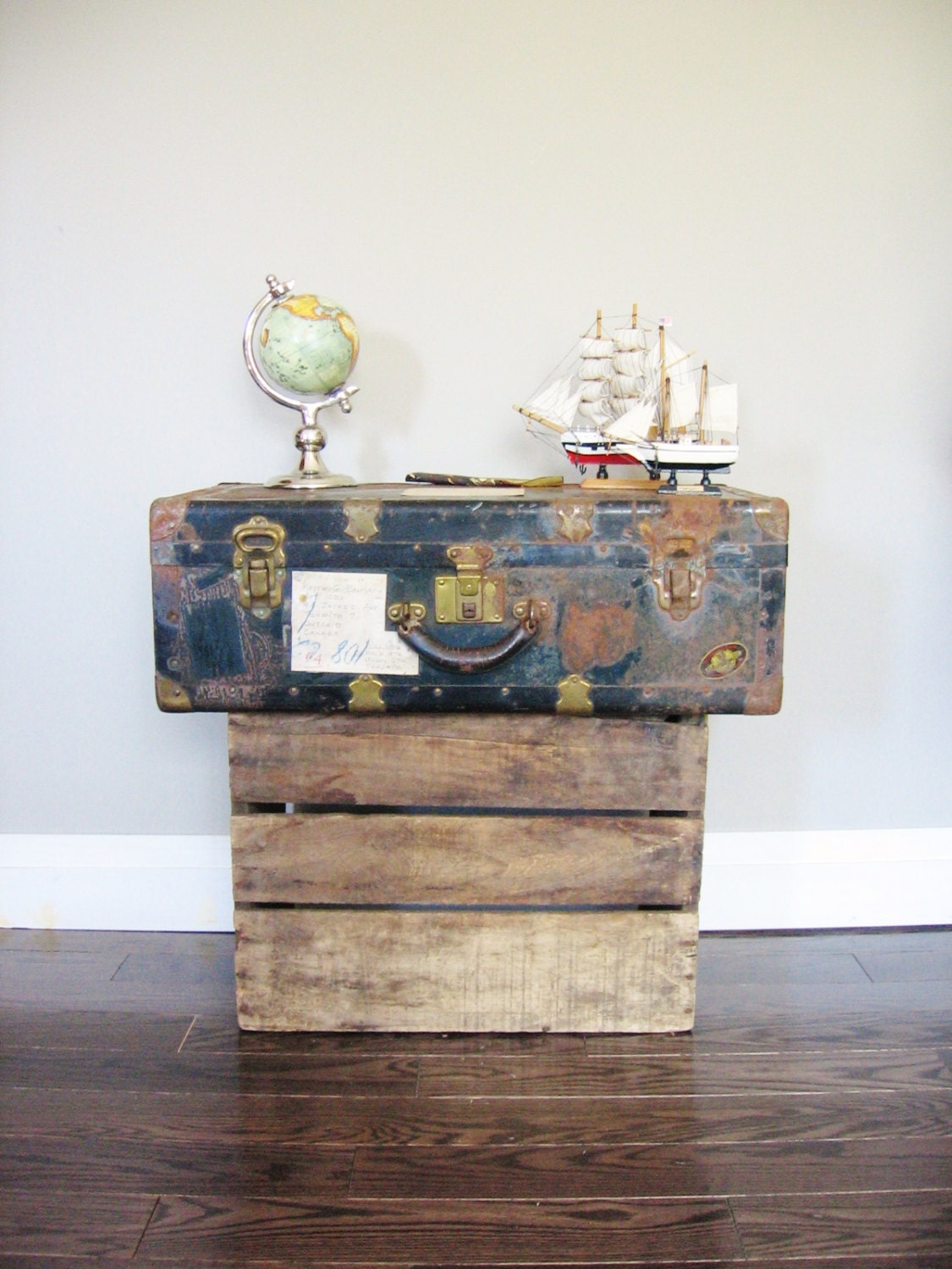 Vintage Rustic McBrine Steamer Trunk Travel Luggage